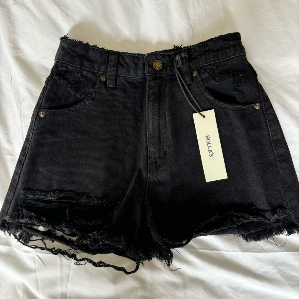 ROLLA'S Black Distressed Jean Shorts High-Waisted